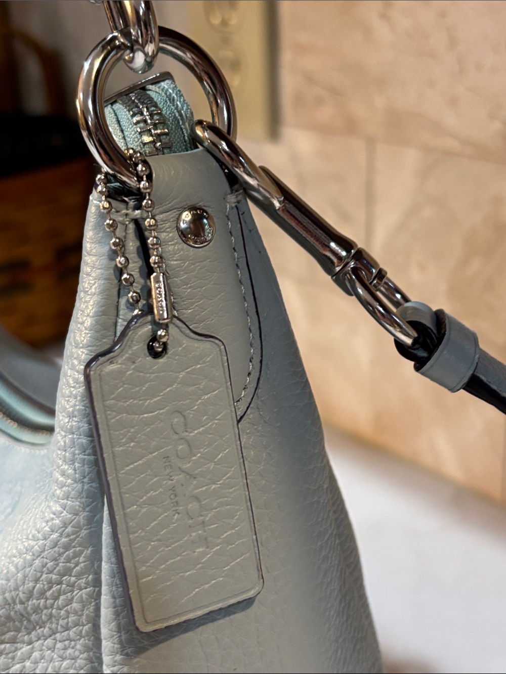 COACH Jules Hobo Bag in Light Blue Pebbled Leather C9190 Like New - Picture 8 of 16